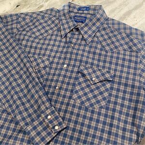 VINTAGE Pendleton Canyon
100% Virgin Wool Pearl Snap
Western Shirt XL Blue Plaid